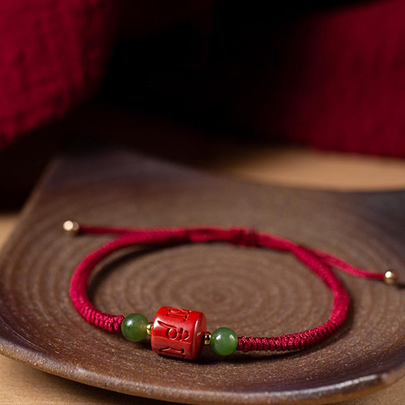 BWOOOH Tibetan Cinnabar Om Mani Padme Hum Engraved Blessing Braided Rope Bracelet