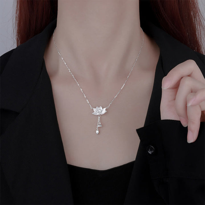 BWOOOH 999 Sterling Silver Lotus Flower Pod Carved Enlightenment Necklace Pendant