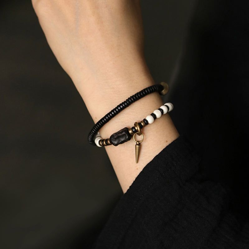 BWOOOH Bone Beads Ebony Wood Copper Strength Couple Bracelet