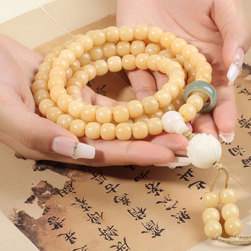 BWOOOH Natural Bodhi Seed Lotus Dzi Bead Peace Harmony Charm Bracelet