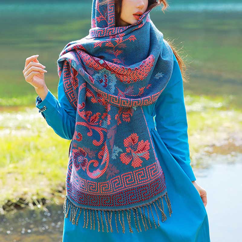 BWOOOH Tibetan Flowers Leaves Pattern Design Shawl Cozy T