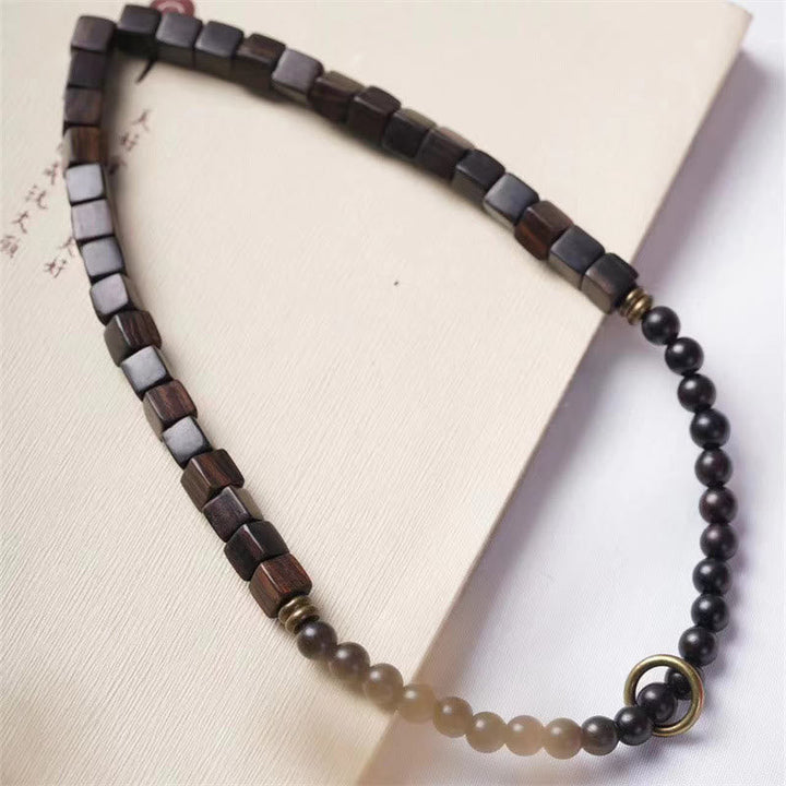 BWOOOH Tibet Ebony Wood Square Beads Peace Double Wrap Bracelet