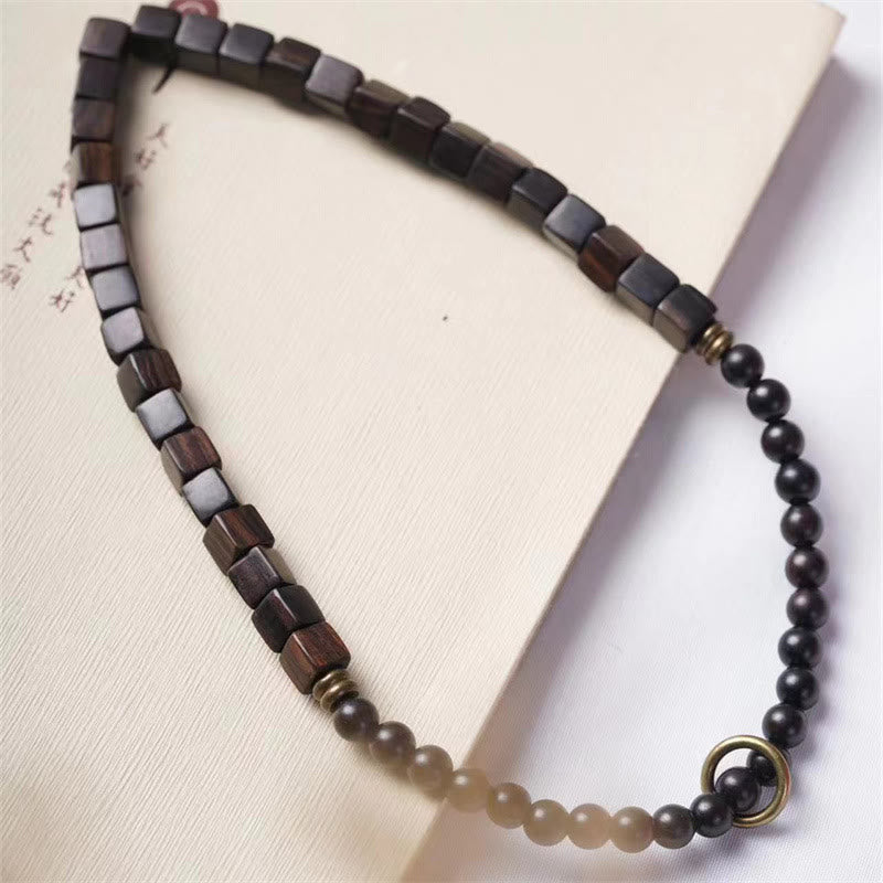 BWOOOH Tibet Ebony Wood Square Beads Peace Double Wrap Bracelet