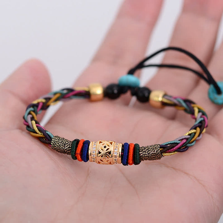 BWOOOH Tibetan Handmade Eight Thread Knot Copper Coin Luck Weave String Bracelet