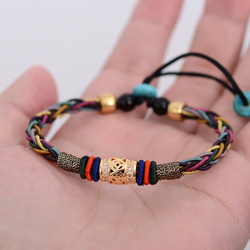 BWOOOH Tibetan Handmade Eight Thread Knot Copper Coin Luck Weave String Bracelet