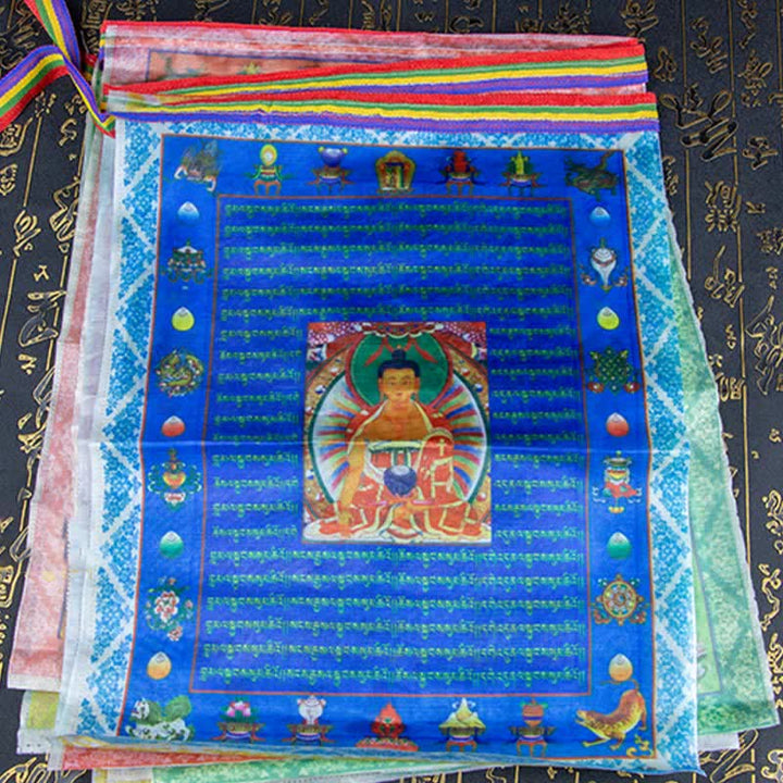 Buddha Stones Tibetan 5 Colors Windhorse Buddha Tara Scriptures Healing Auspicious Outdoor Prayer Flag