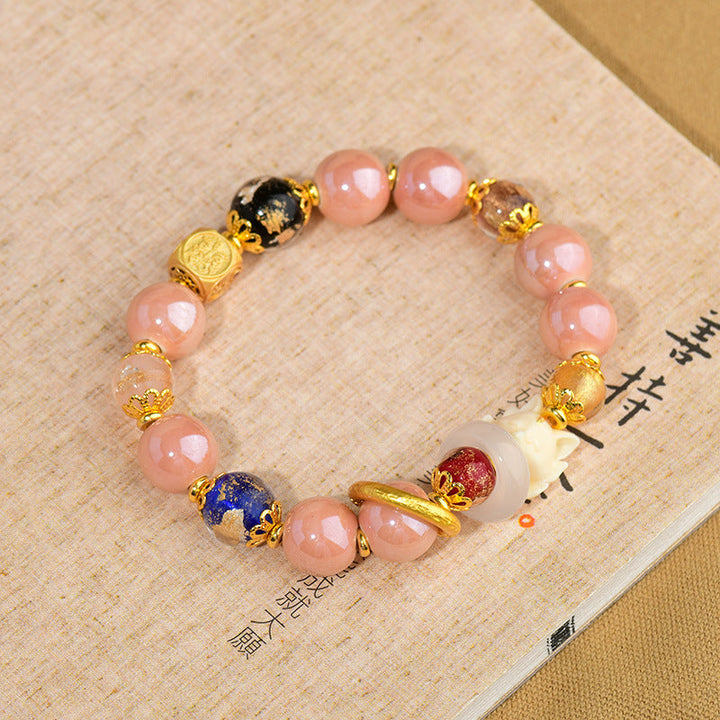 BWOOOH Tibetan Incense Ash Liuli Glass Bead Luck Protection Nine Tailed Fox Bracelet