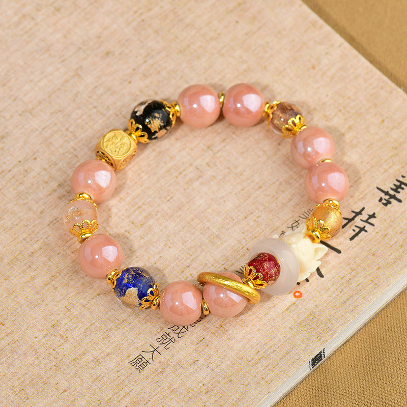 BWOOOH Tibetan Incense Ash Liuli Glass Bead Luck Protection Nine Tailed Fox Bracelet