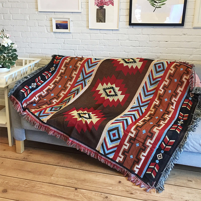 BWOOOH Tibetan Geometric Hand-Dyed Craftsman Blanket