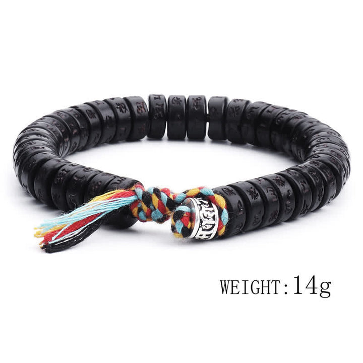 BWOOOH Tibetan Coconut Shell Beads Engraved Om Mani Padme Hum Mantra Happiness Bracelet