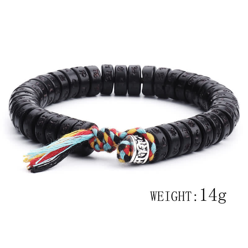 BWOOOH Tibetan Coconut Shell Beads Engraved Om Mani Padme Hum Mantra Happiness Bracelet