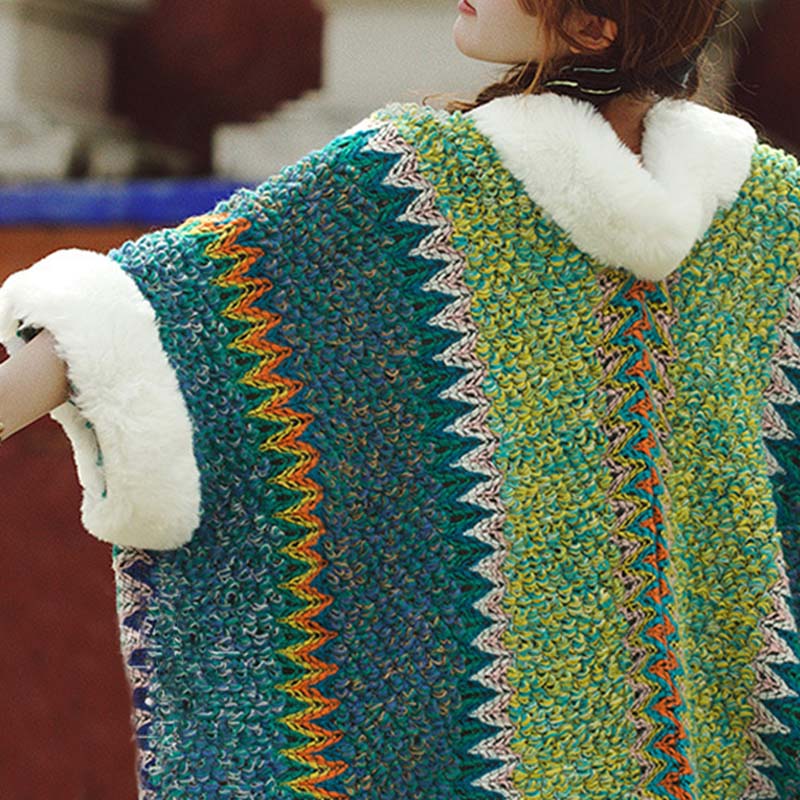 BWOOOH Tibetan Multicolored Striped Shawl Winter Cozy Tra