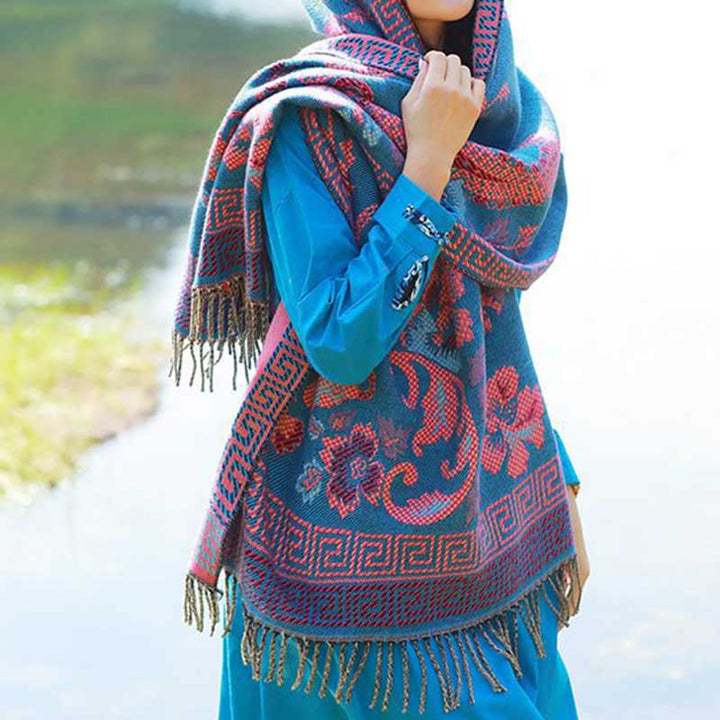 BWOOOH Tibetan Flowers Leaves Pattern Design Shawl Cozy T