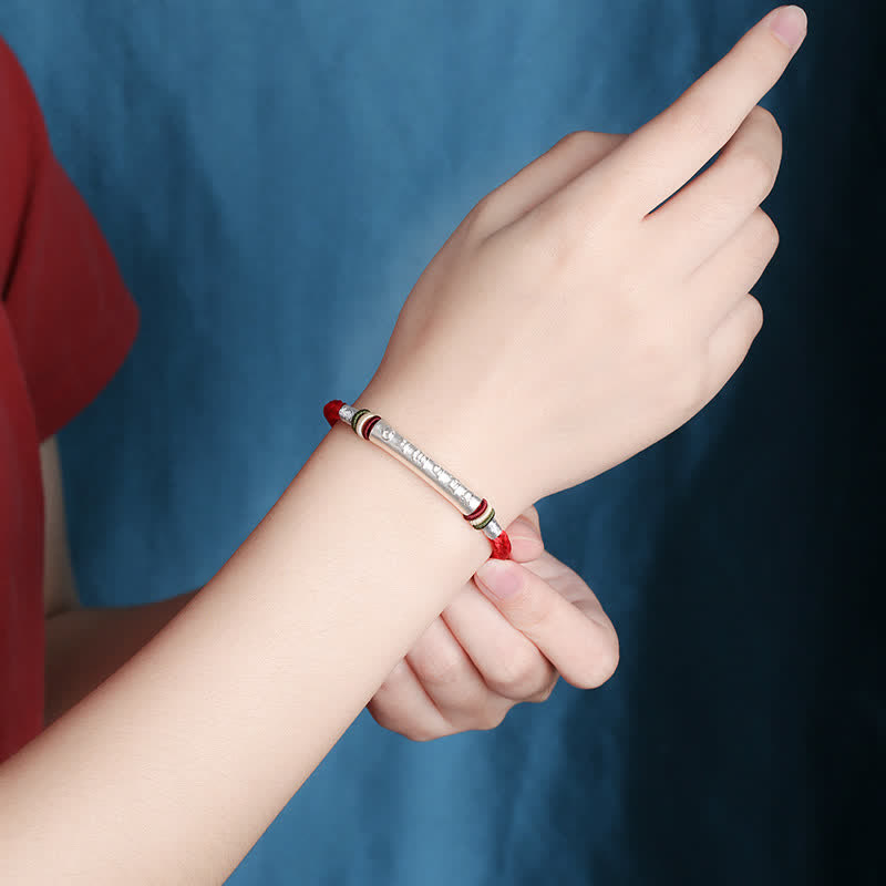 BWOOOH 999 Sterling Silver Om Mani Padme Hum Protection Strength String Bracelet  -  Sterling Silver Tibetan bracelet for sp...