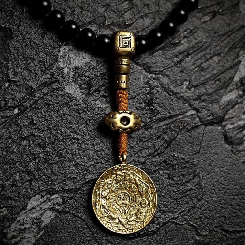 BWOOOH Tibetan 108 Mala Beads Black Onyx Tiger Eye Nine Palaces Bagua Protection Bracelet