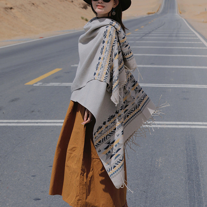 BWOOOH Tibetan Shawl Colorful Geometry Winter Cozy Travel