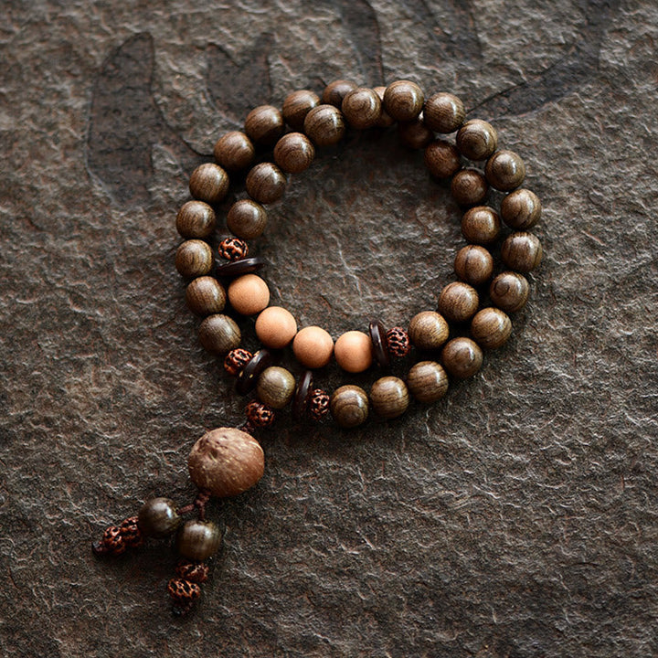 Buddha Stones Tibetan Sandalwood Protection Charm Mala Bracelet