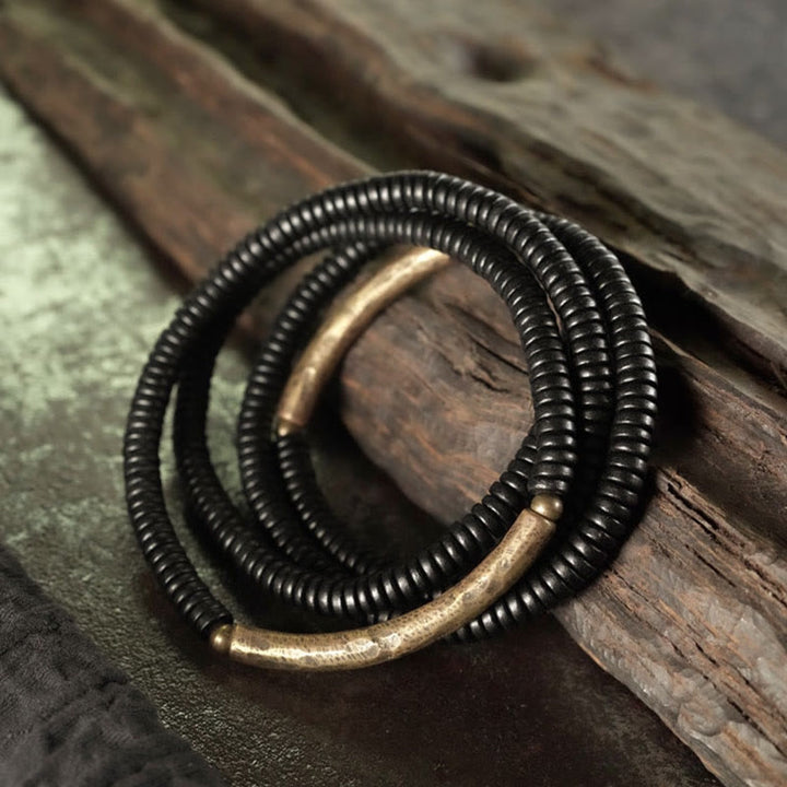 BWOOOH Ebony Wood Brass Copper Balance Multilayered Bracelet
