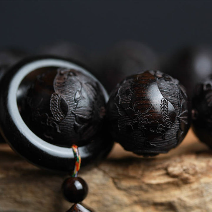 BWOOOH Ebony Wood Chinese Character Yin Yang Engraved Gourd Balance Bracelet