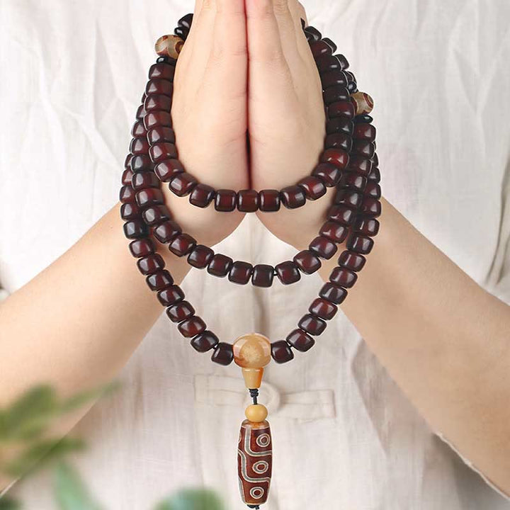 BWOOOH 108 Mala Beads Three-eyed Dzi Bead Nine-eye Dzi Bead Jade Luck Bracelet