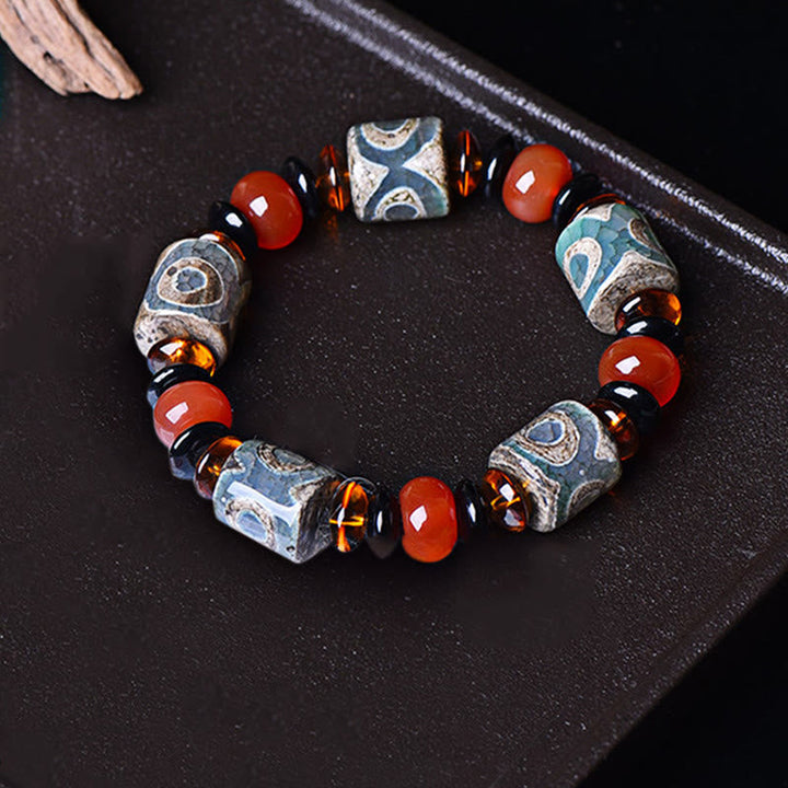 BWOOOH Tibetan Three-eyed Dzi Bead Agate Protection Happiness Bracelet | spiritual healing bracelet