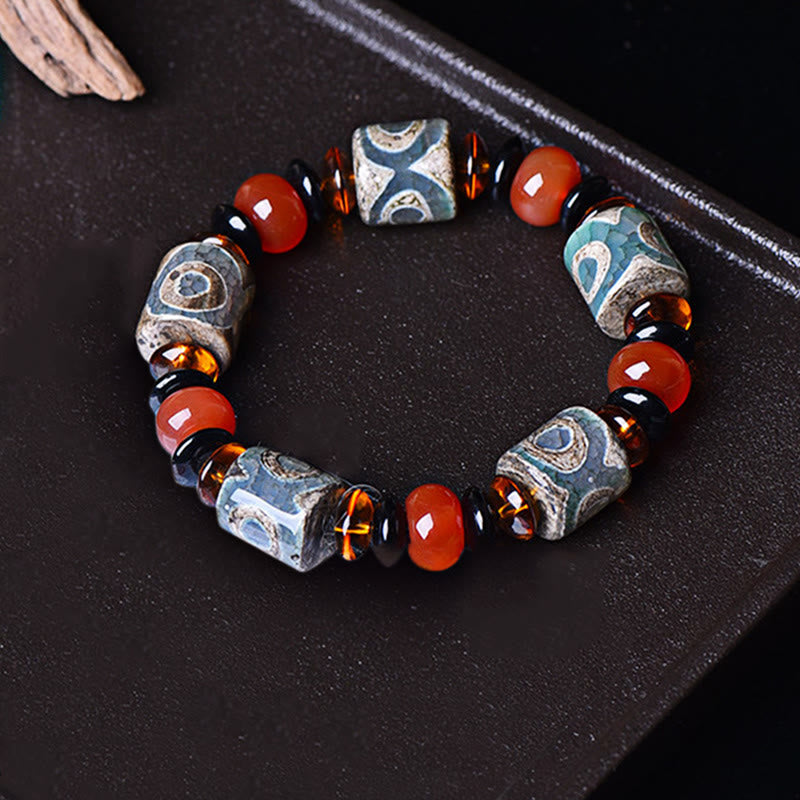 BWOOOH Tibetan Three-eyed Dzi Bead Agate Protection Happiness Bracelet | spiritual healing bracelet