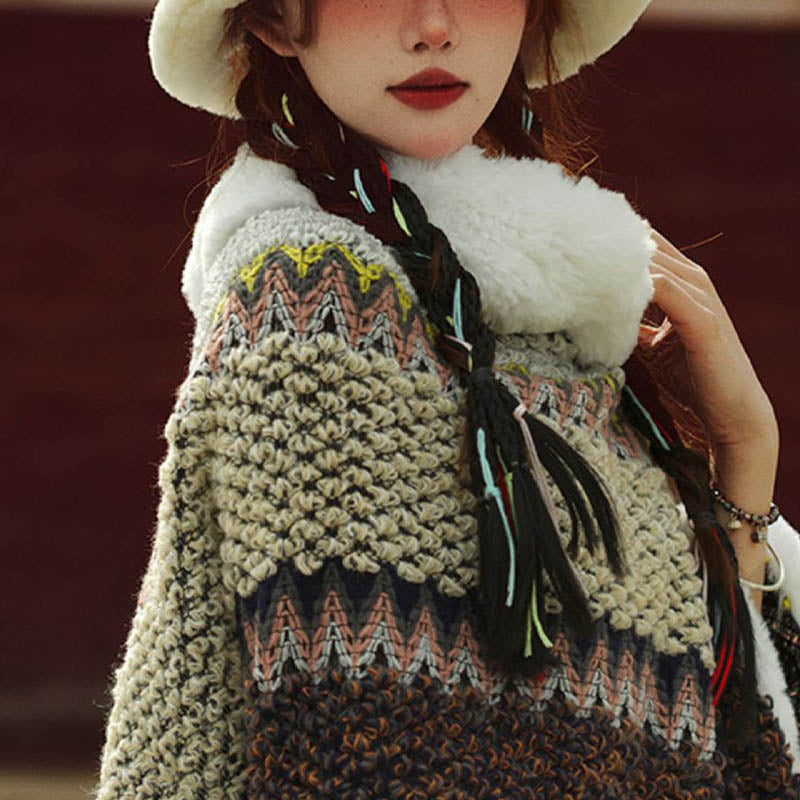 BWOOOH Tibetan Multicolored Striped Shawl Winter Cozy Tra