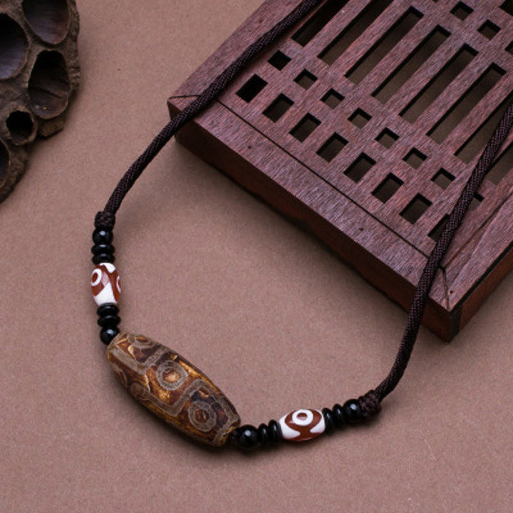 BWOOOH Tibetan Nine-Eye Dzi Bead Protection String Necklace