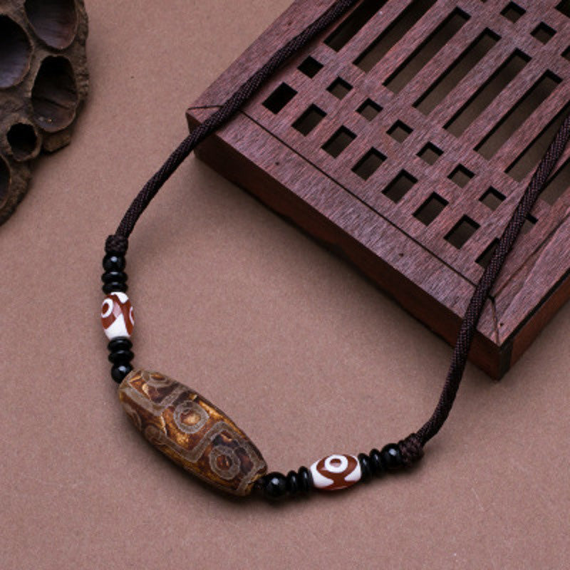 BWOOOH Tibetan Nine-Eye Dzi Bead Protection String Necklace