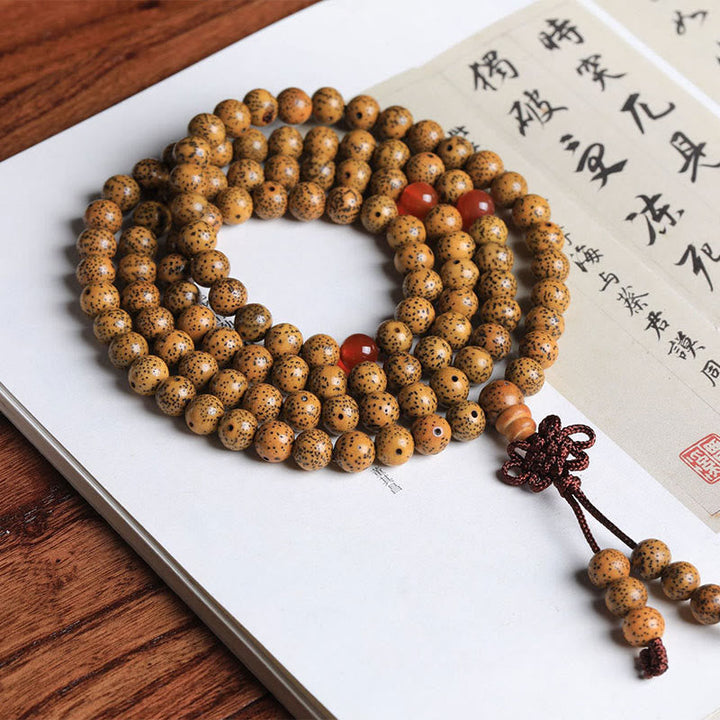 BWOOOH 108 Mala Beads Bodhi Seed Red Agate Auspiciousness Bracelet