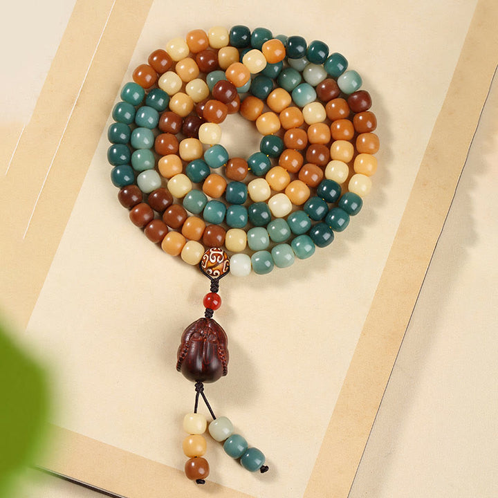 BWOOOH Natural Bodhi Seed Lotus Dzi Bead Peace Harmony Charm Bracelet