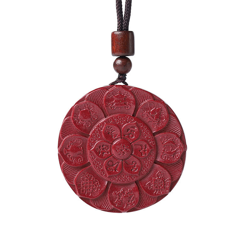 BWOOOH Natural Cinnabar Lotus Om Mani Padme Hum Blessing Necklace String Pendant