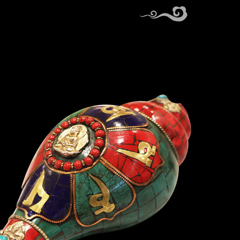 BWOOOH Tibetan Handmade Shankha Om Mani Padme Hum Buddha Conch Shell Lucky Decoration | Shell spiritual home decor