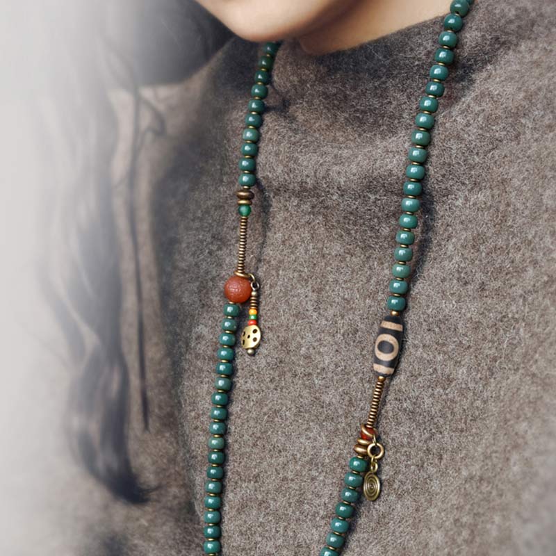 BWOOOH 108 Mala Beads Bodhi Seed Dzi Bead Wisdom Bracelet