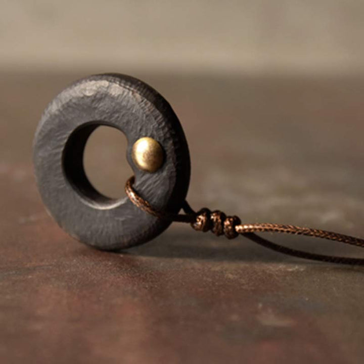 BWOOOH Zen Circle Ebony Wood Peace Calm Necklace Pendant