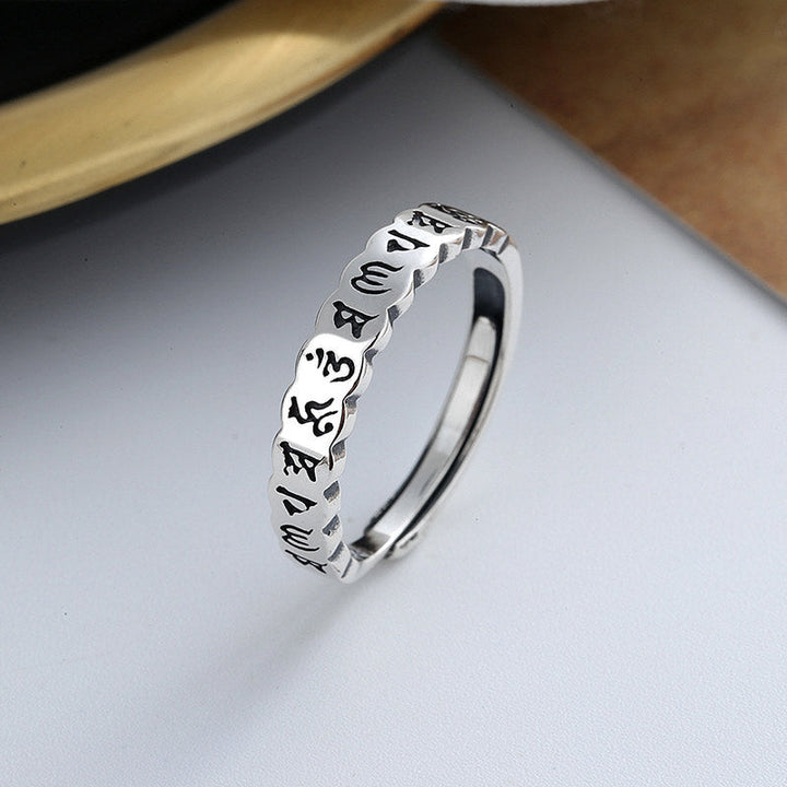 BWOOOH 925 Sterling Silver Six True Words Calm Wisdom Ring