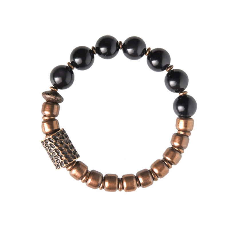 BWOOOH Lava Rock Stone Rainbow Obsidian Brass Support Healing Bracelet