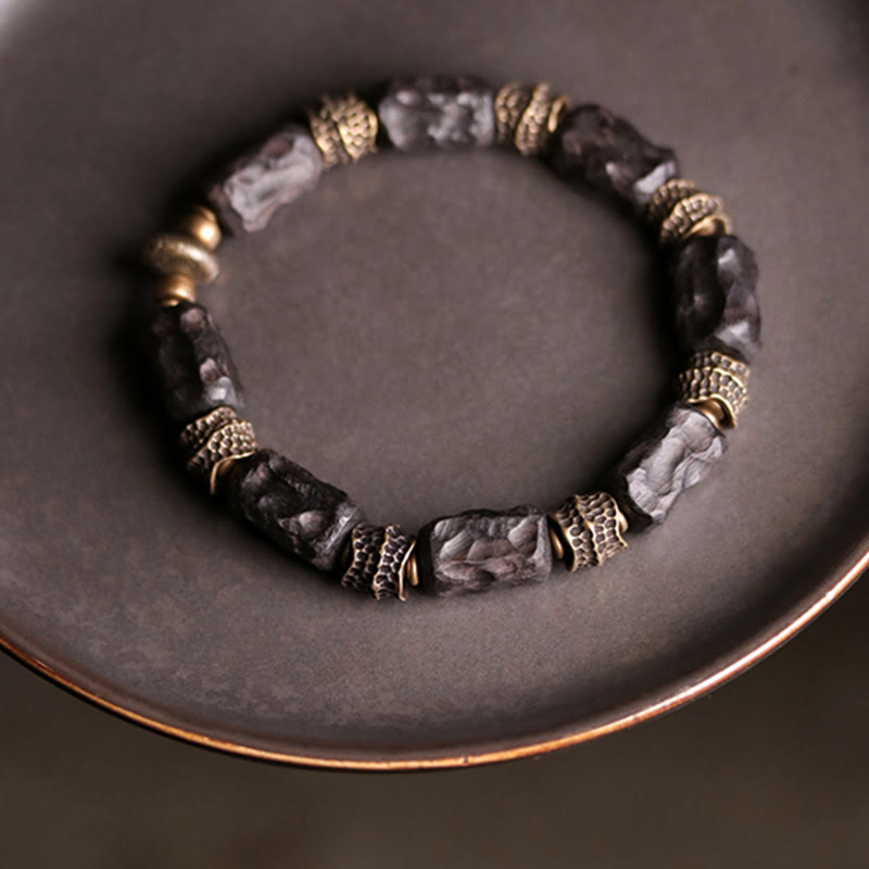 BWOOOH Tibetan Ebony Wood Copper Calm Peace Bracelet | natural stone spiritual bracelet for healing and mindful living