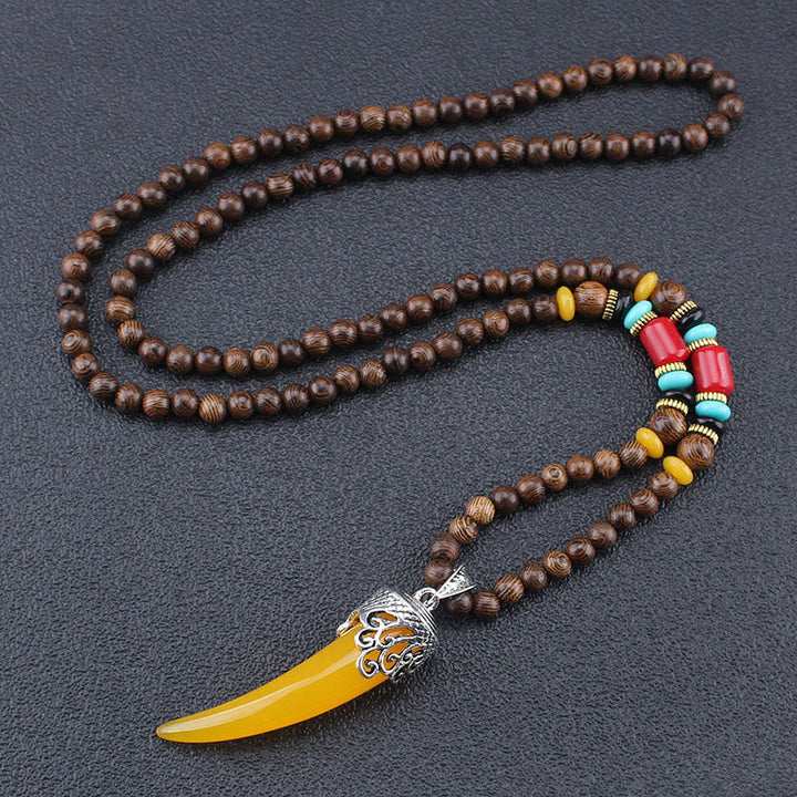 BWOOOH wenge wood turquoise stone horn style protection meditation necklace pendant
