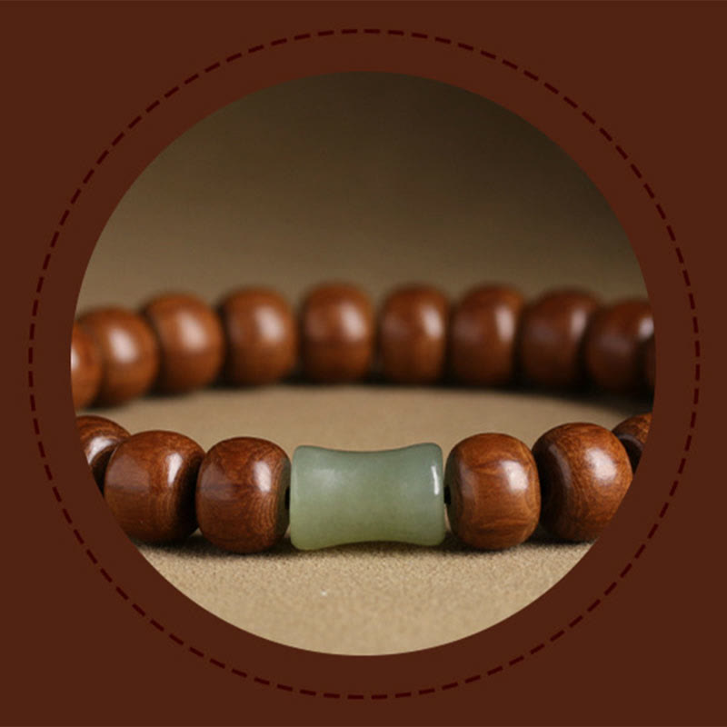 BWOOOH Natural Abelia Biflora Wood Hetian Jade Bamboo Bead Warding Off Evil Spirits Bracelet