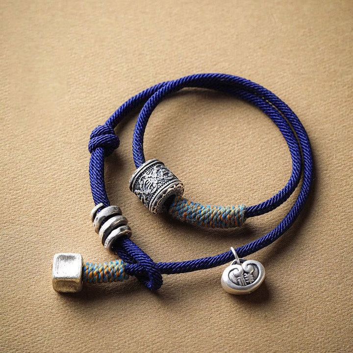 BWOOOH Handmade Tibetan Om Mani Padme Hum Carved Auspicious Amulet Double Wrap Rope Bracelet