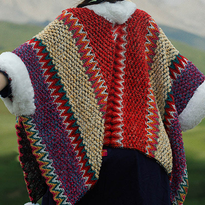 BWOOOH Tibetan Multicolored Striped Shawl Winter Cozy Tra