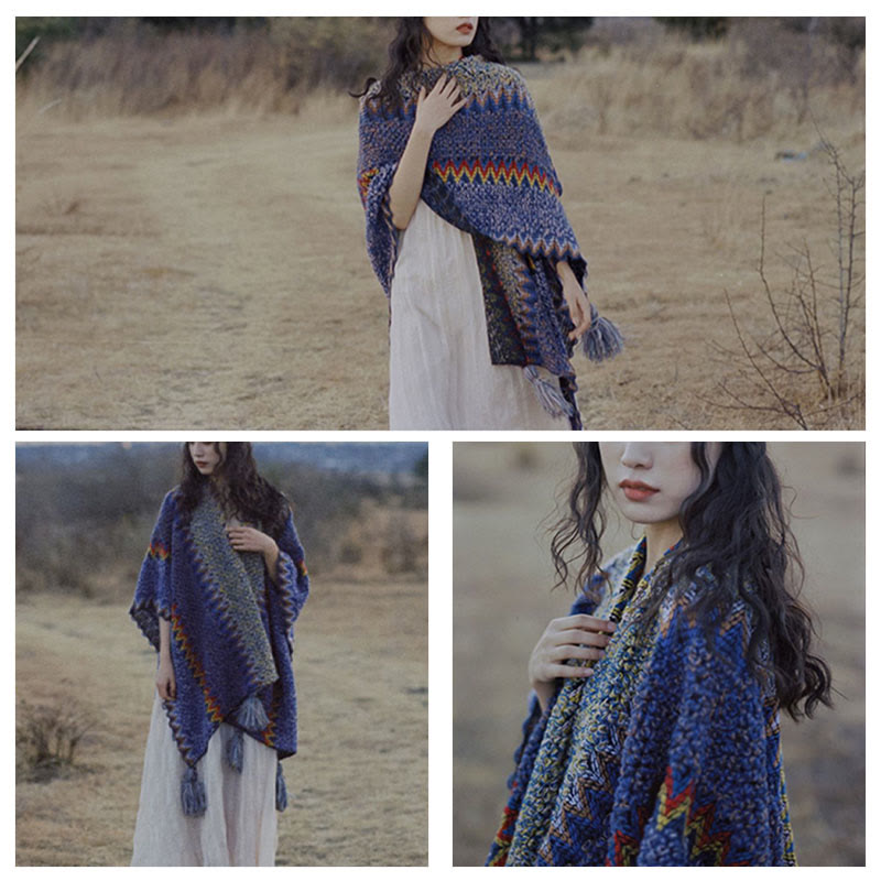 BWOOOH Tibetan Shawl Soft Warm Knitting Cloak Winter Tibe