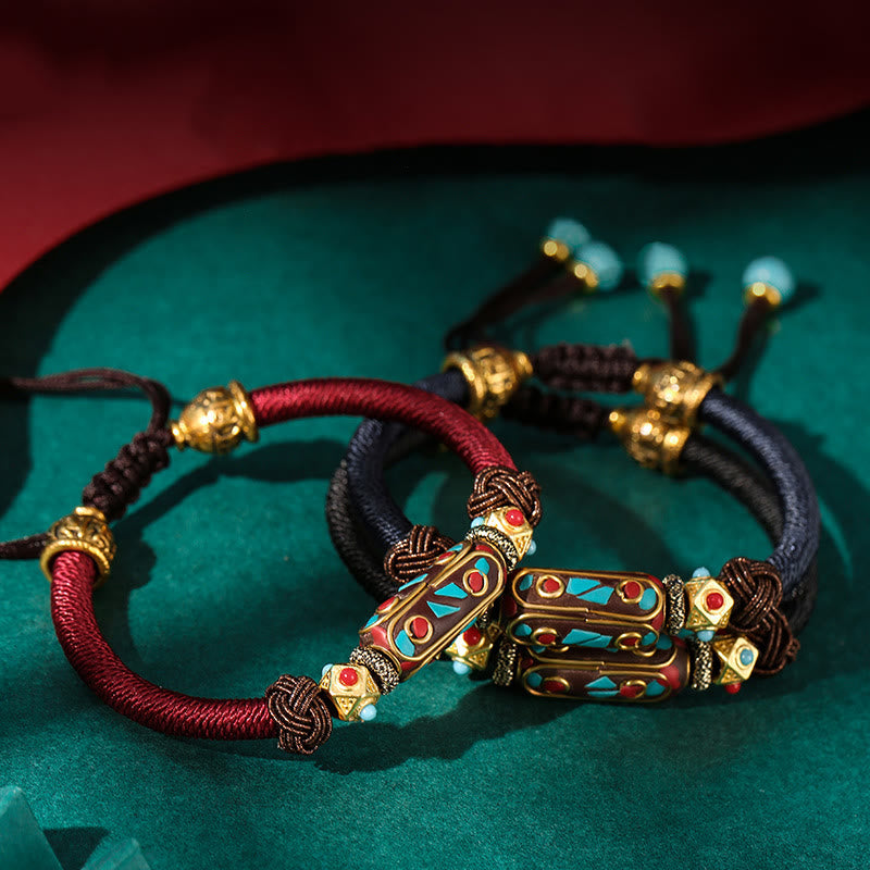 BWOOOH Handmade Tibetan Turquoise Om Mani Padme Hum Strength Braided Bracelet  -  Turquoise Tibetan bracelet for spiritual h...