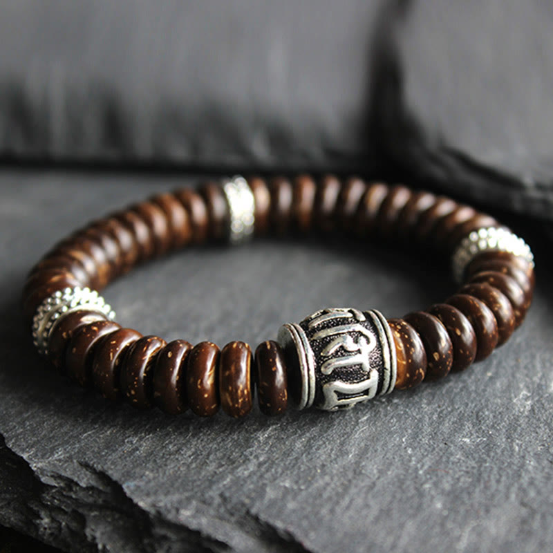 BWOOOH Natural Tibetan Coconut Shell Om Mani Padme Hum Positive Bracelet | spiritual healing bracelet