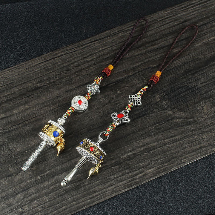 BWOOOH Tibet Om Mani Padme Hum Prayer Wheel Peace Rotatable Bag Car Hanging Decoration | natural stone Buddhist car hanging