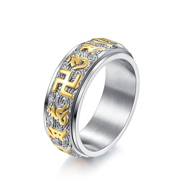 BWOOOH Six True Words Balance Calm Titanium Steel Ring