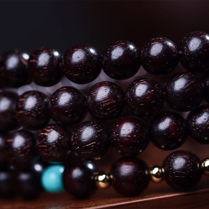 BWOOOH 108 Mala Beads Tibetan Small Leaf Red Sandalwood Lotus Balance Bracelet