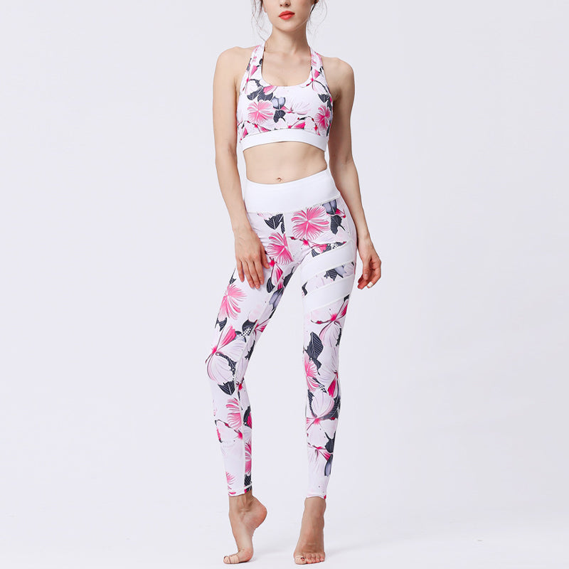 BWOOOH lotus print yoga leggings - 2Pcs Sunflower Flowers Leaves Print Top 