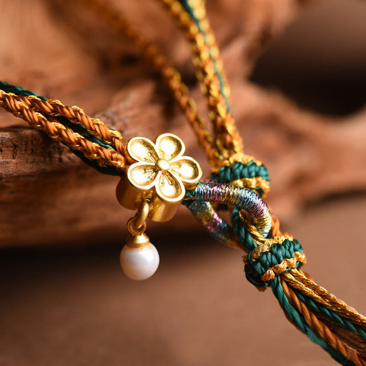 BWOOOH Tibetan Handmade Rope Liuli Glass Bead Braided Multilayered Healing Bracelet